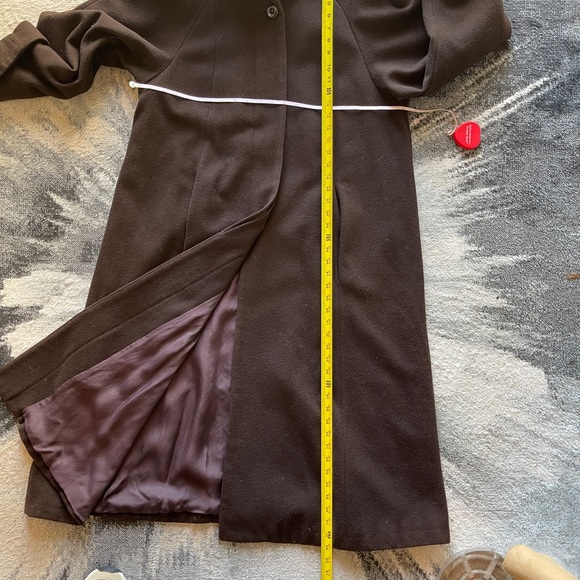 COPY - EUC Full Length Wool Coat w/Fur Trimmed Hood, Chocolate Brown, Size 12 - Picture 9 of 13
